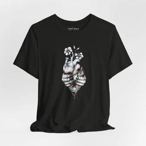 Bandaged Heart Jersey Short Sleeve Tee with Floral Blood Art - Dipaliz - T-shirts