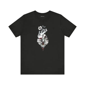 Bandaged Heart Jersey Short Sleeve Tee with Floral Blood Art - Dipaliz - T-shirts