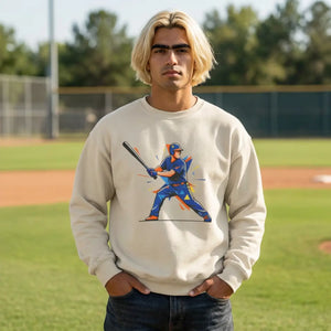 Baseball Batter Crewneck Sweatshirt – Vibrant Player Graphic - Sand / s