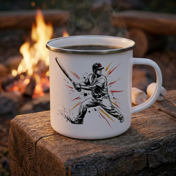Baseball Batter Enamel Camping Mug, Retro Sports Coffee Cup for Fans & Coaches - 12oz