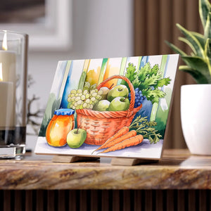 Basket of fruits with vegetables ceramic photo tile, glossy finish