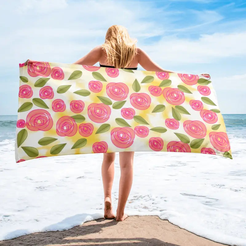 Bathe in Style: Pink Roses Terry Towel Bliss - Towels