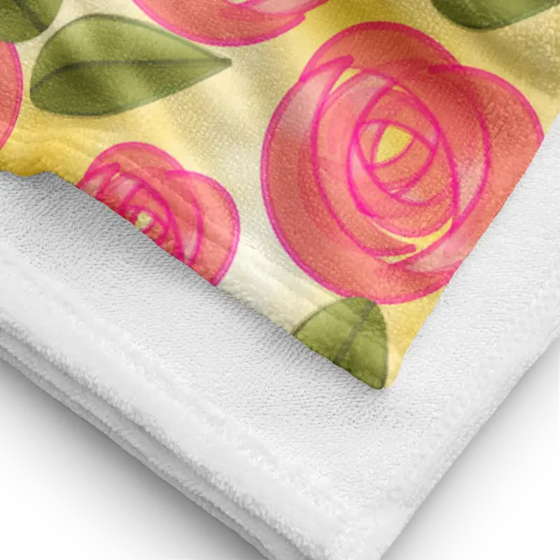 Bathe in Style: Pink Roses Terry Towel Bliss - Towels