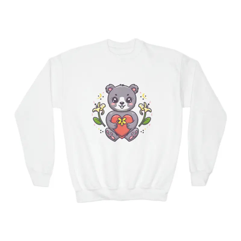 Beary Cute Youth Crewneck Sweatshirt with Heartful Bear Design - Kids Clothes