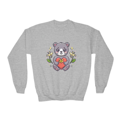 Beary Cute Youth Crewneck Sweatshirt with Heartful Bear Design - Kids Clothes