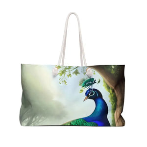 Beautiful Peacock Bird Oversized Polyester Weekender Bag - Dipaliz - 24’’ × 13’’ - Tote Bags