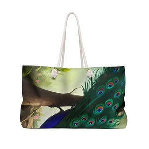 Beautiful Peacock Bird Oversized Polyester Weekender Bag - Dipaliz - 24’’ × 13’’ - Tote Bags
