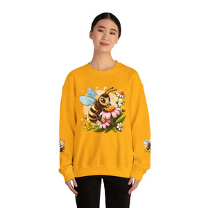 Enchanting Bee Heavy Blend Crewneck - Flower Design - Dipaliz - Sweatshirts