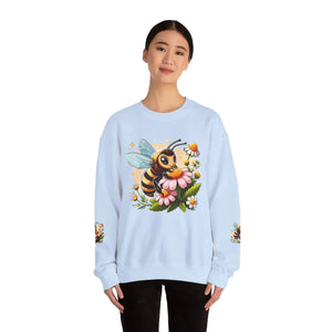 Enchanting Bee Heavy Blend Crewneck - Flower Design - Dipaliz - Sweatshirts