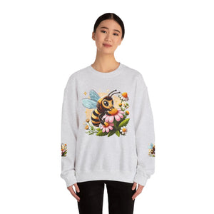 Enchanting Bee Heavy Blend Crewneck - Flower Design - Dipaliz - Sweatshirts