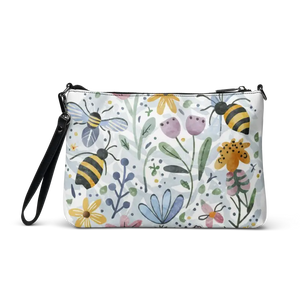 Bees Crossbody Bag Watercolor Flowers Summer Style - Dipaliz - Cross Body Bags