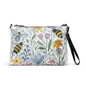 Bees Crossbody Bag Watercolor Flowers Summer Style - Dipaliz - Cross Body Bags