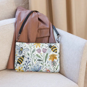 Bees Crossbody Bag Watercolor Flowers Summer Style - Dipaliz - Cross Body Bags