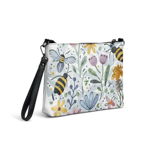 Bees Crossbody Bag Watercolor Flowers Summer Style - Dipaliz - Cross Body Bags