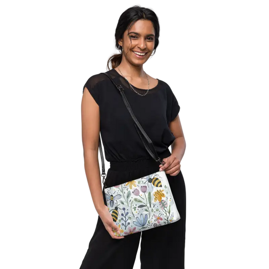 Bee-utiful Watercolor Flowers Crossbody for Style Buzz - White Bags