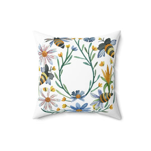 Bees and Flowers Spun Polyester Square Pillow - Dipaliz - Throw Pillows