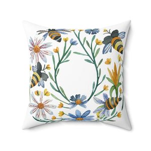 Bees and Flowers Spun Polyester Square Pillow - Dipaliz - Throw Pillows