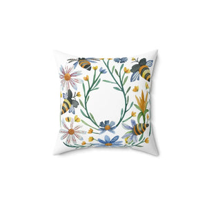 Bees and Flowers Spun Polyester Square Pillow - Dipaliz - Throw Pillows