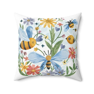 Spun Polyester Square Bees and Blooms Pillow - Dipaliz - Throw Pillows