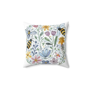 Bees and Flowers Polyester Square Pillow 18x18 - Dipaliz - Throw Pillows