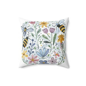 Bees and Flowers Polyester Square Pillow 18x18 - Dipaliz - Throw Pillows