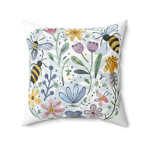 Bees and Flowers Polyester Square Pillow 18x18 - Dipaliz - Throw Pillows