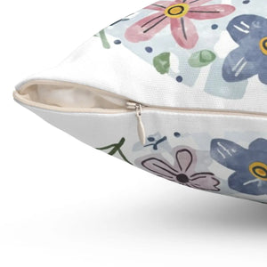 Bees and Flowers Polyester Square Pillow 18x18 - Dipaliz - Throw Pillows
