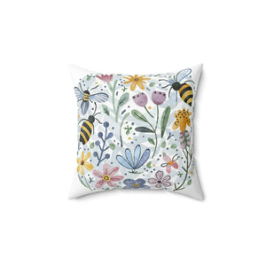 Bees and Flowers Polyester Square Pillow 18x18 - Dipaliz - Throw Pillows