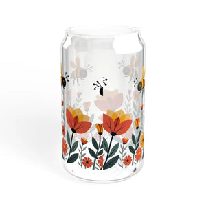 Flowers Sipper Glass with Bamboo Lid Eco Chic Tumbler - Dipaliz - Tumblers