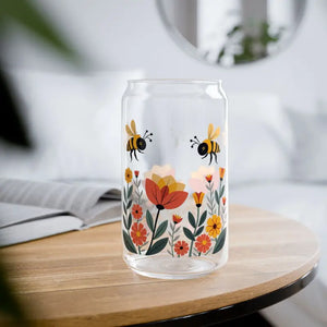 Flowers Sipper Glass with Bamboo Lid Eco Chic Tumbler - Dipaliz - Tumblers