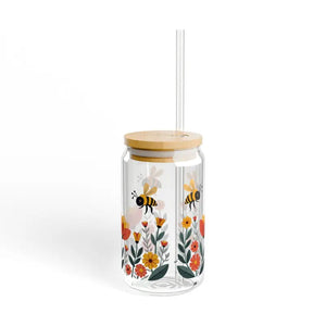 Flowers Sipper Glass with Bamboo Lid Eco Chic Tumbler - Dipaliz - Tumblers