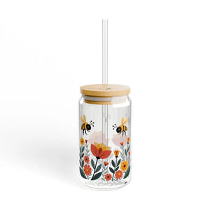 Flowers Sipper Glass with Bamboo Lid Eco Chic Tumbler - Dipaliz - Tumblers
