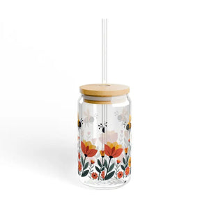 Flowers Sipper Glass with Bamboo Lid Eco Chic Tumbler - Dipaliz - Tumblers