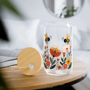 Flowers Sipper Glass with Bamboo Lid Eco Chic Tumbler - Dipaliz - Lid and Straw / 16oz - Tumblers