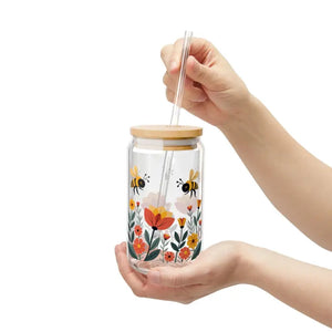 Flowers Sipper Glass with Bamboo Lid Eco Chic Tumbler - Dipaliz - Tumblers