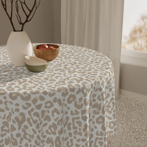 Home Decor - Leopard Print Tablecloth - Beige Neutral Animal - Dipaliz one Size / White