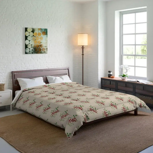 Beige Roses Comforter Lux Up your Bedroom Vibe - 88’’ × Home Decor