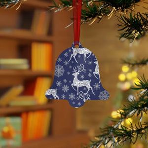 Metal Ornament White Aluminum Frosted Bell with Red Ribbon - Dipaliz - one Size - Holiday Ornaments