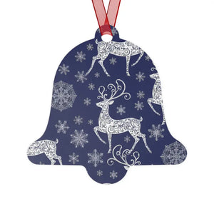 Metal Ornament White Aluminum Frosted Bell with Red Ribbon - Dipaliz - Holiday Ornaments