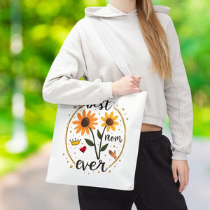 DipaliZ Best Mom Ever floral tote bag with a sunflower design