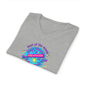 Retro Planet Graphic V-neck Tee - Neon Ribbed Knit Collar - Dipaliz - V-neck