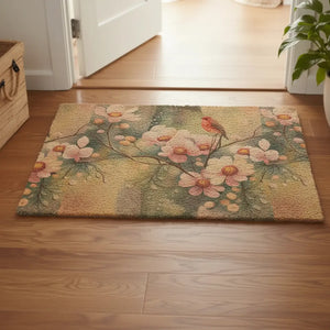 Floral Robin Coir Mat – Spring Bird Entryway - Dipaliz - Door Mats