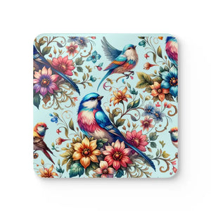 Birds Corkwood Coasters - Vibrant Floral Design - Dipaliz - Cork / 3.75’’ × / Square