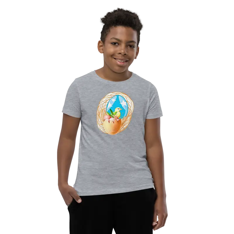 Bird in a Nest Youth Sleeve Tee - Fun & Original! - Athletic Heather / s Kids Clothes