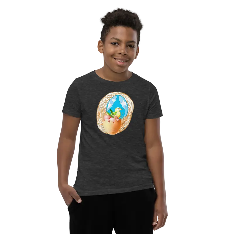 Bird in a Nest Youth Sleeve Tee - Fun & Original! - Dark Grey Heather / s Kids Clothes