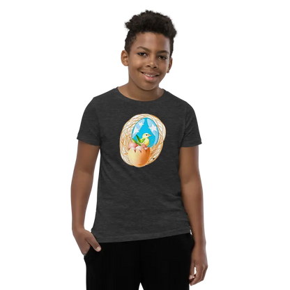 Bird in a Nest Youth Sleeve Tee - Fun & Original! - Dark Grey Heather / s Kids Clothes