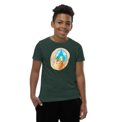 Bird in a Nest Youth Sleeve Tee - Fun & Original! - Heather Forest / s Kids Clothes