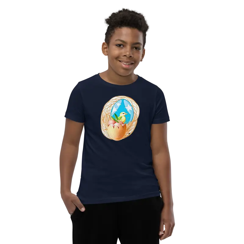 Bird in a Nest Youth Sleeve Tee - Fun & Original! - Navy / s Kids Clothes