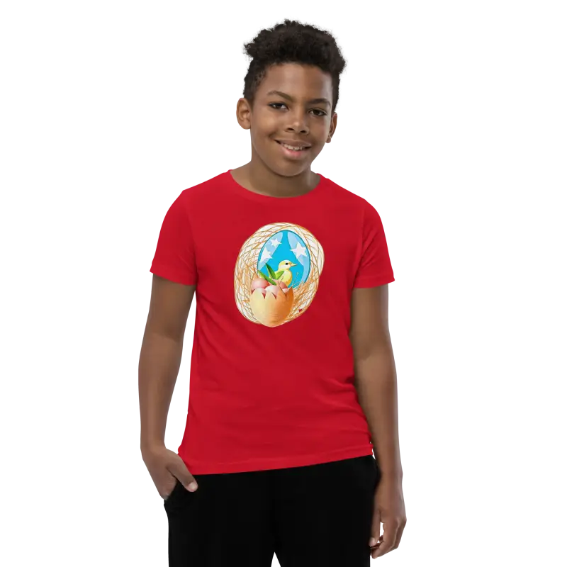 Bird in a Nest Youth Sleeve Tee - Fun & Original! - Red / s Kids Clothes