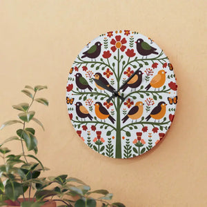 Wall Clock Vintage Bird Vibrant Prints Nature Decor - Dipaliz - 10.75’’ × (round) - Clocks